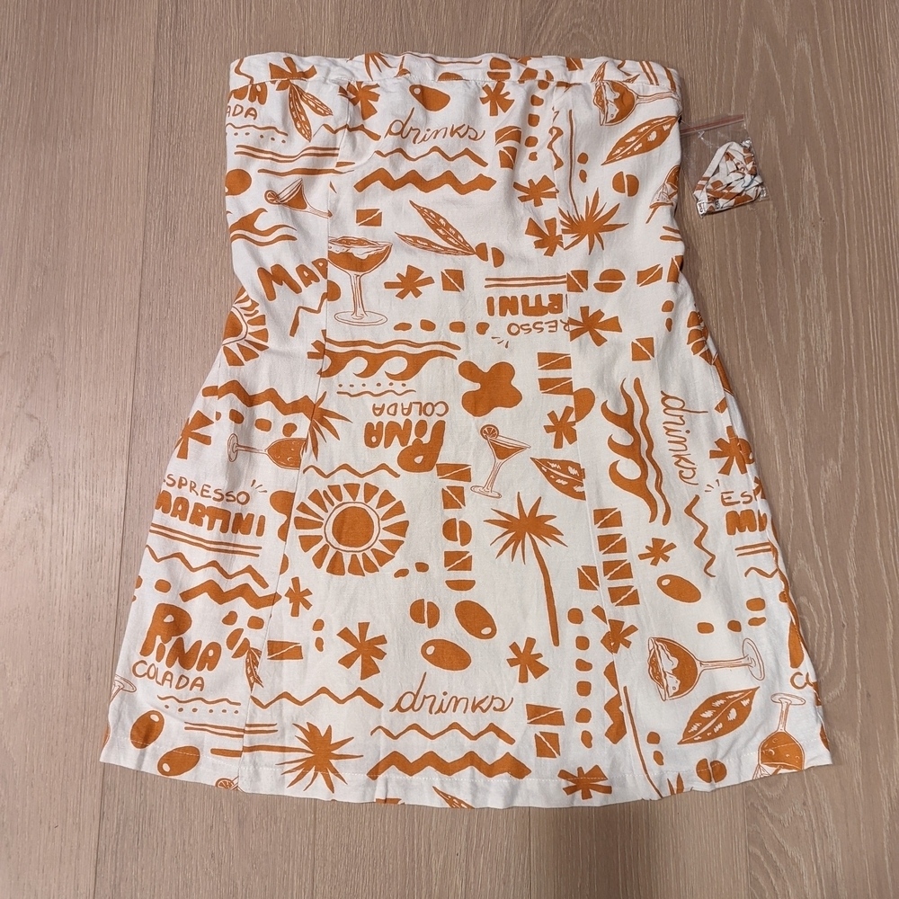 Orange and Cream Patterned Mini Dress